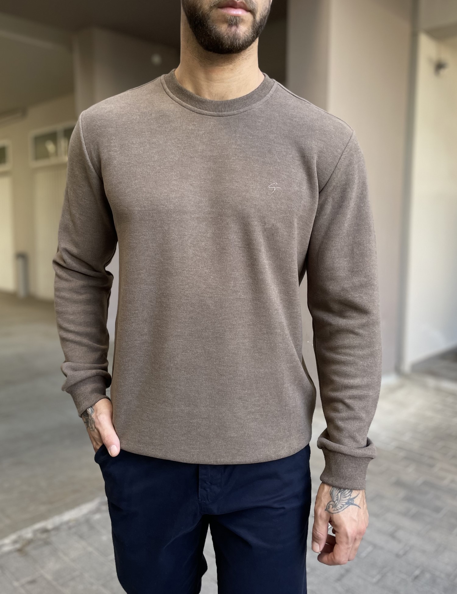 Ανδρική πούρο πλεκτή βαμβακερή μακρυμάνικη μπλούζα plus size 2308Q φωτογραφία